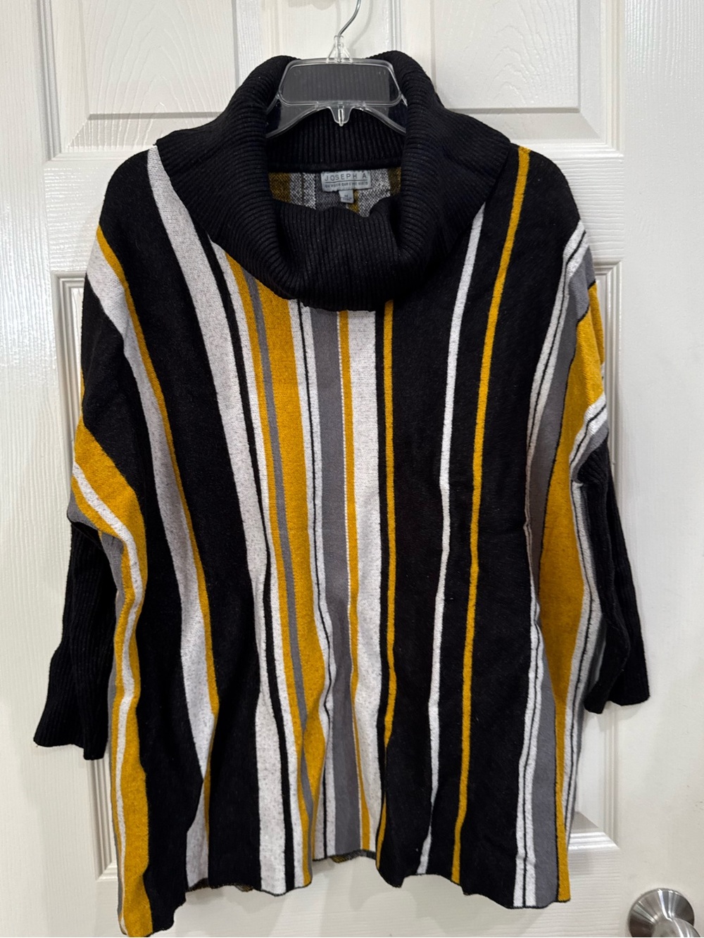 Joseph A Striped Cowl Neck Sweater - Black, Mustard & Gray